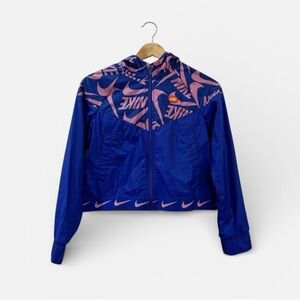 Nike Girl's Windrunner Size Large Zip-Up Windbreaker‎ Blue/Pink Jacket Loose Fit
